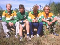 V-S pm-viesti Metsamaa 1985 05  Ari Paganus, Markku Kaartinen, Pekka Nikulainen ja Juha Koskela Varsinais-Suomen pm-viestiss Metsmaalla 26.5.1985